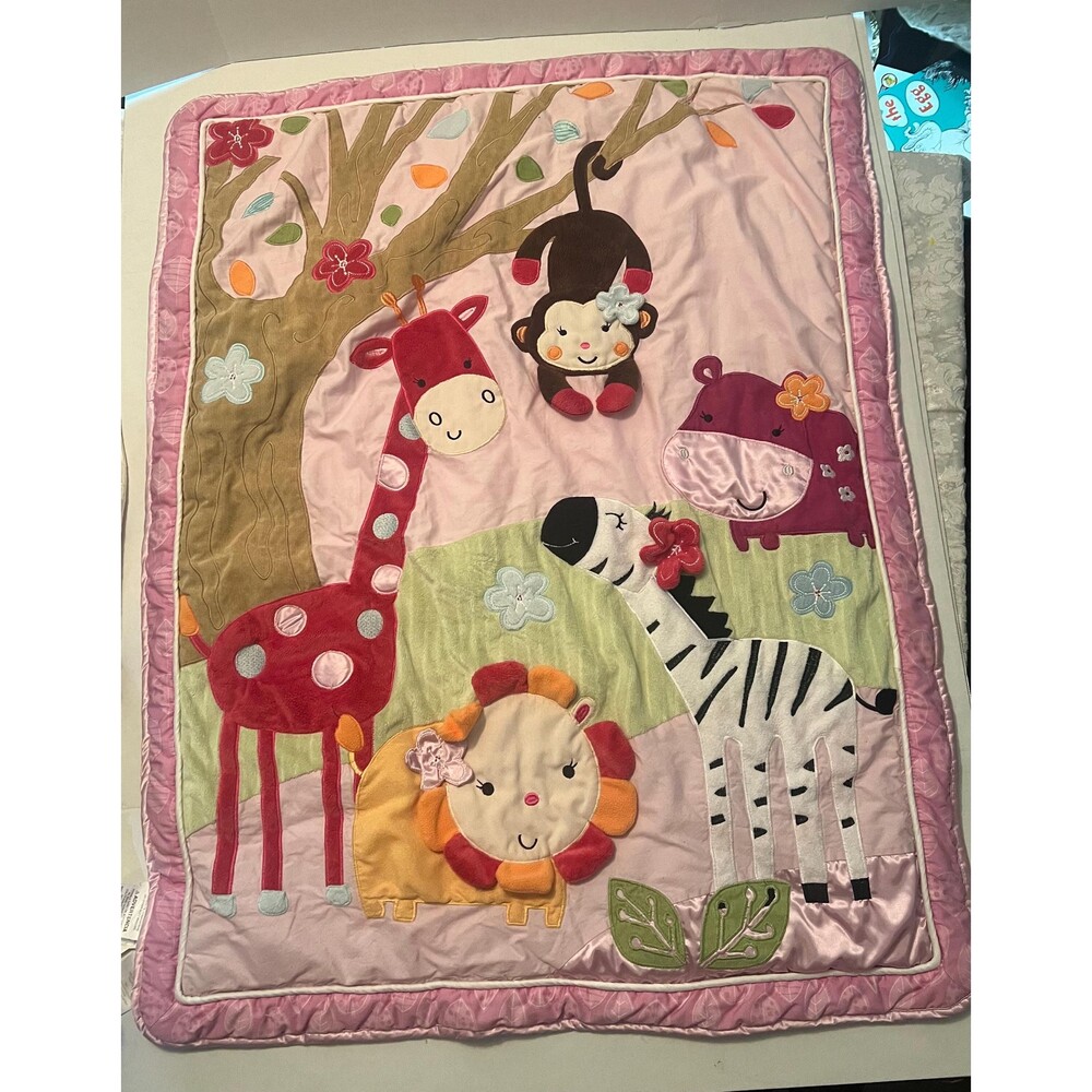 Discontinued 3D textured safari jungle animal pink crib quilt blanket CoCaLo